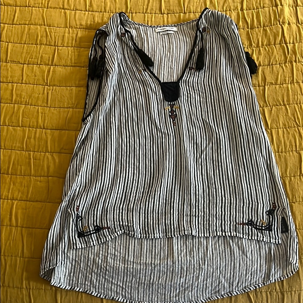 Isabel Marant White and Blue Sleeveless Tie Front Blouse